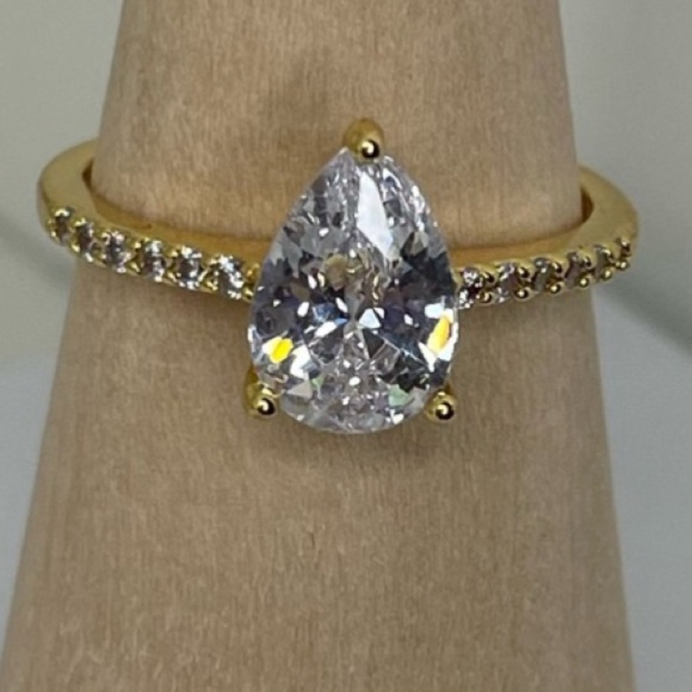 Gold Plated Pear Shaped CZ Engagement Ring Size 9